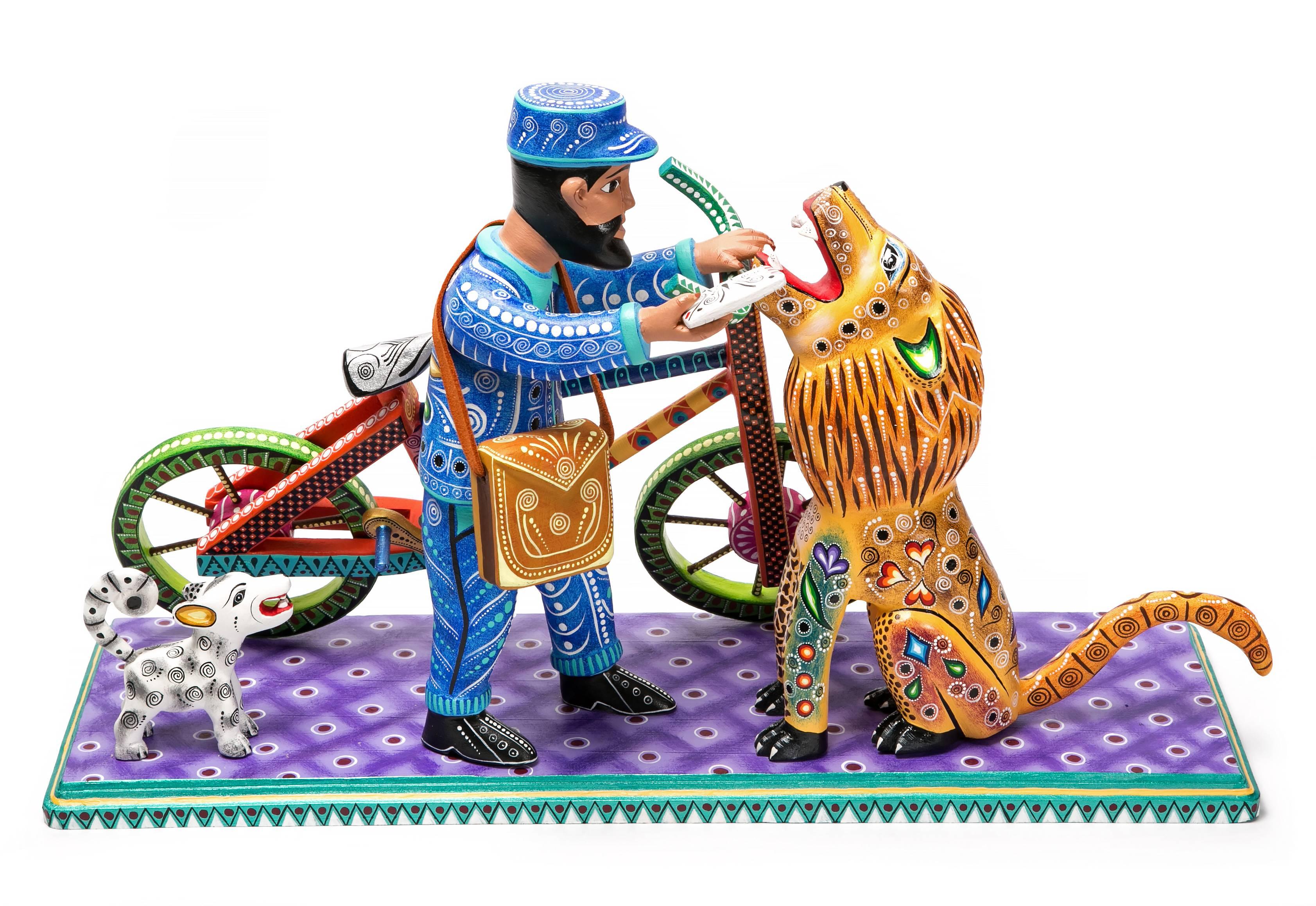 Agustin Cruz Tinoco Figurative Sculpture - 20'' Cartero / Wood carving Mexican Folk Art Sculpture