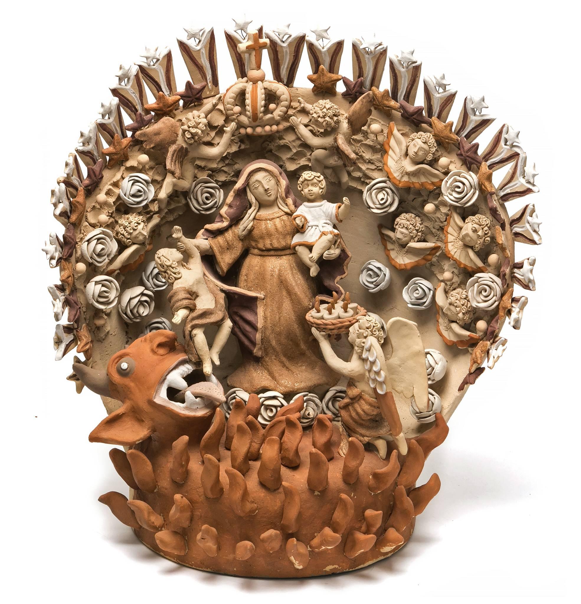 Figurative Sculpture Enedina Vasquez Cruz - El Bien contra el Mal / Céramique Art populaire mexicain