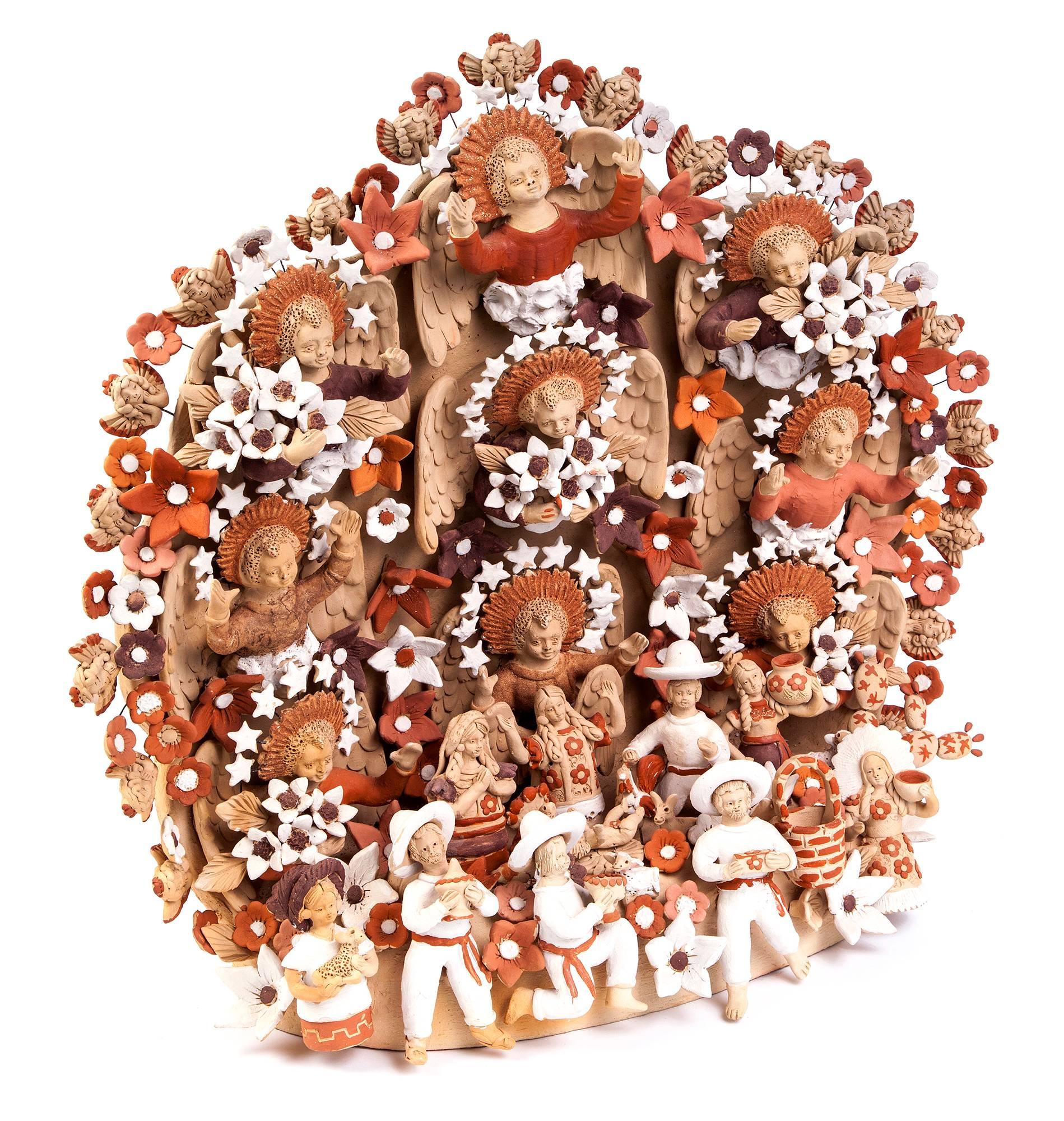 Enedina Vasquez Cruz Abstract Sculpture - Nacimiento Tehuano / Ceramics Mexican Folk Art Clay Nativity