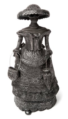 5'' Mujer Catrina-Oaxaca / Ceramics Black Clay Mexican Folk Art