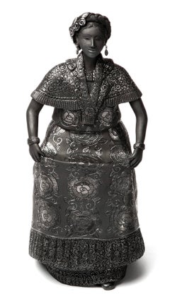 6'' Mujer Tehuantepec-Oaxaca / Ceramics Black Clay Mexican Folk Art