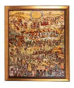 37'' La Conquista de Mexico / Mexican Folk Art Inlay Nacre Frame