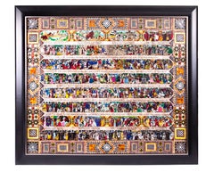 43'' La Historia de Mexico / Mexican Folk Art Featherwork and Inlay Nacre Frame