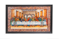 53'' La Ultima Cena Colonial / Mexican Folk Art Inlay Nacre Frame