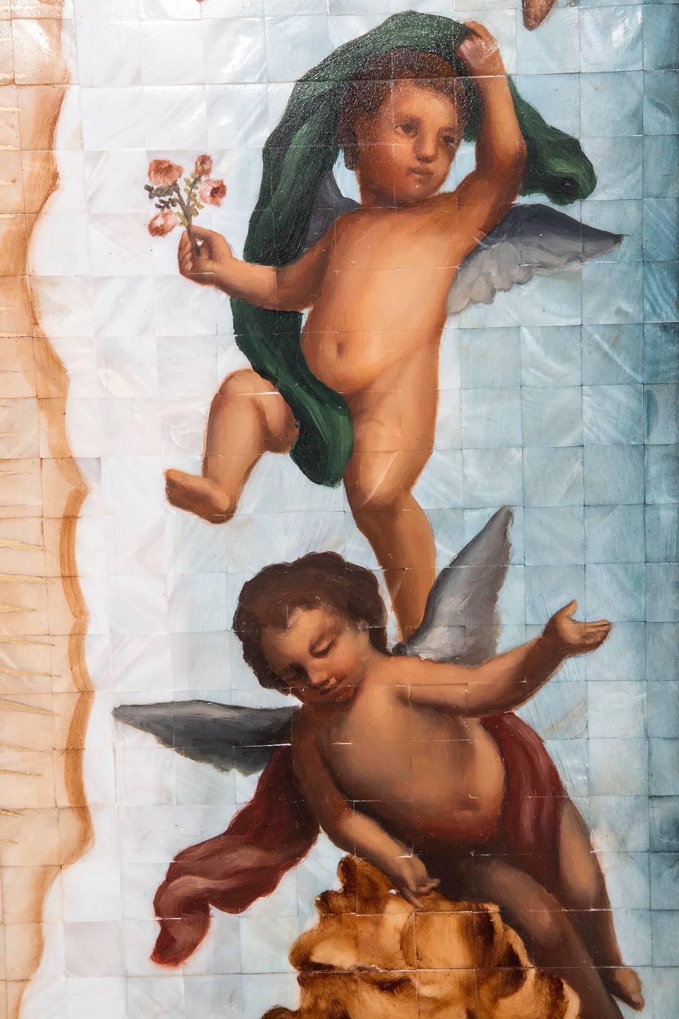 39'' Virgen de Guadalupe Colonial en Concha / Mexican Folk Art Inlay Nacre Frame 1