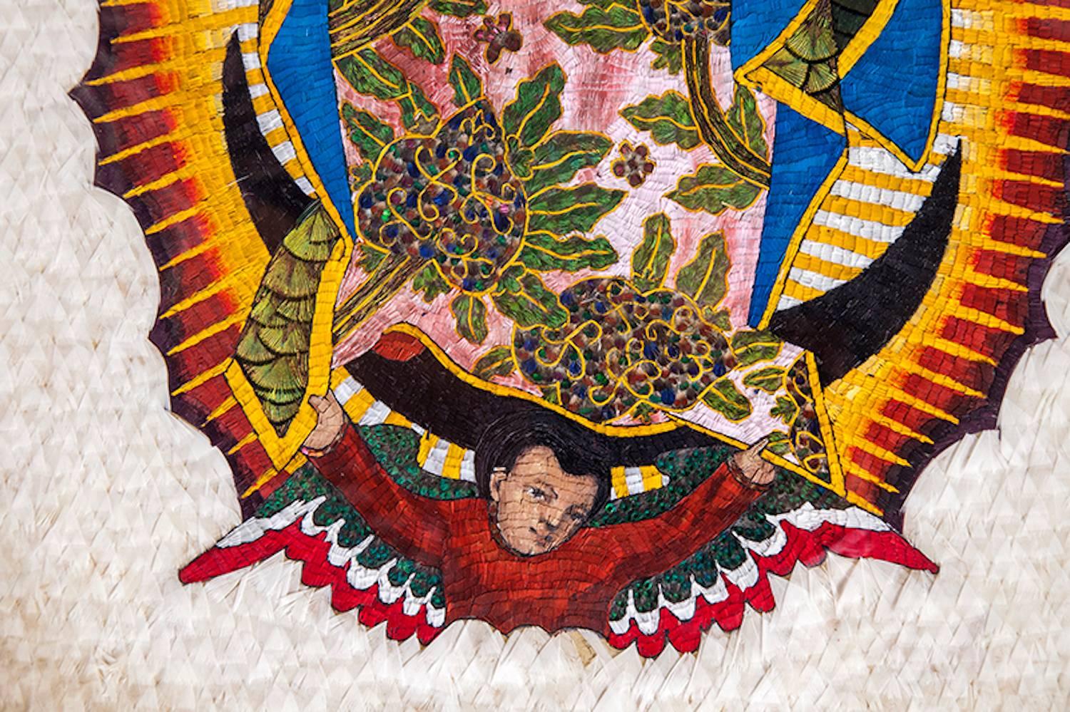 29'' Virgen de Guadalupe Marco Taraceado / Mexican Folk Art Featherwork Frame 5