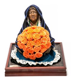 Sculpture « 13'' Vendedora de Xempatzuchil / Sculpture en cire - Art populaire mexicain