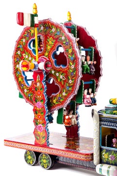 24'' La Rueda de la Fortuna / Art populaire mexicain en laque sculptée en bois