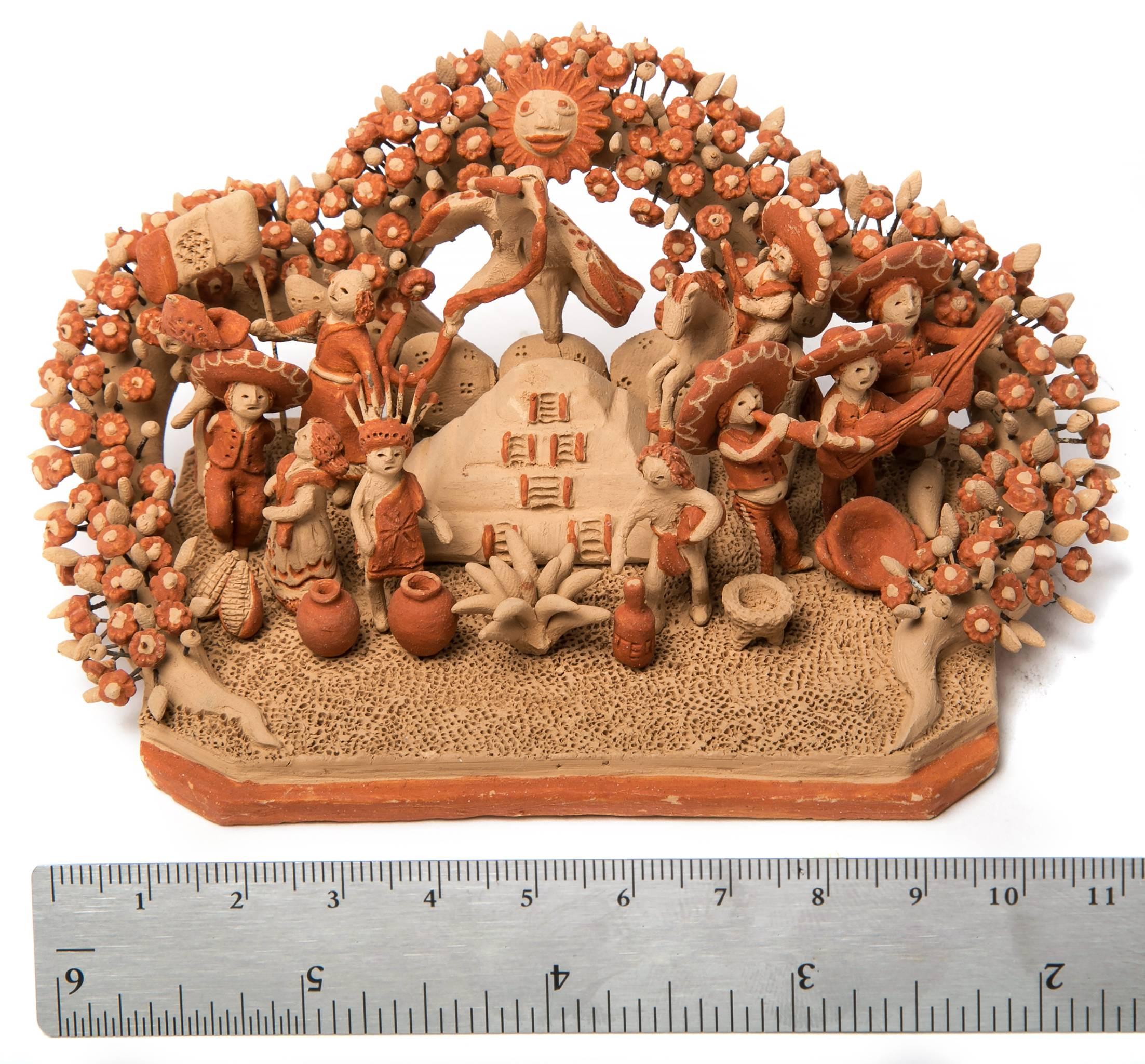 Miguel Vazquez Gutierrez Figurative Sculpture - 5'' Cultura Mexicana / Ceramics Mexican Folk Art Miniature 