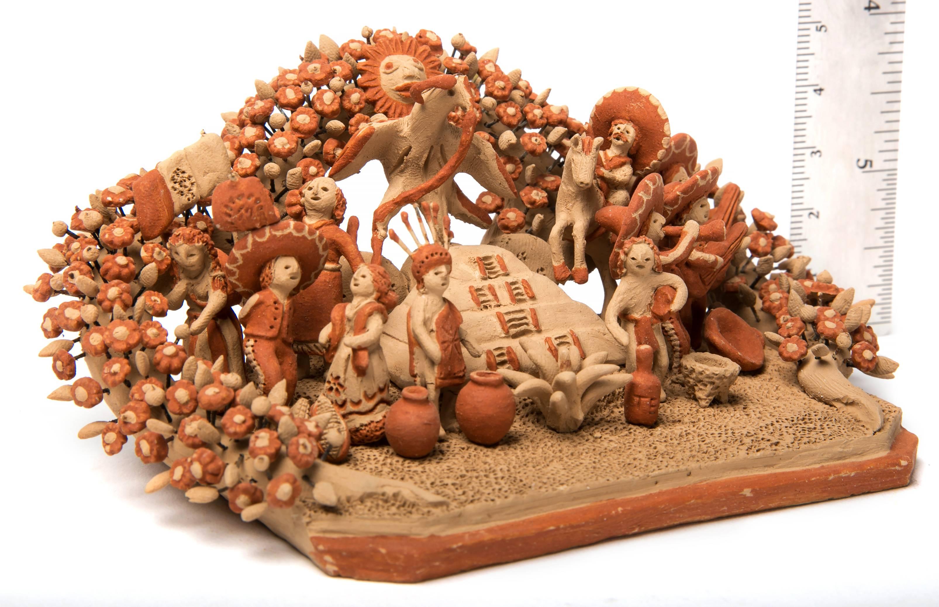 5'' Cultura Mexicana / Ceramics Mexican Folk Art Miniature  - Sculpture by Miguel Vazquez Gutierrez