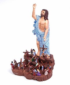 18" Cristo Resucitado y Via Crucis / Wood carving Mexican Folk Art Sculpture