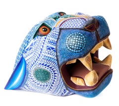 Mascara Jaguar Balam Jade / Holzschnitzerei Alebrije Mexikanische Volkskunst Skulptur