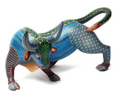 15" Toro Sangre Taurina Bull / Wood carving Alebrije Mexican Folk Art Sculpture