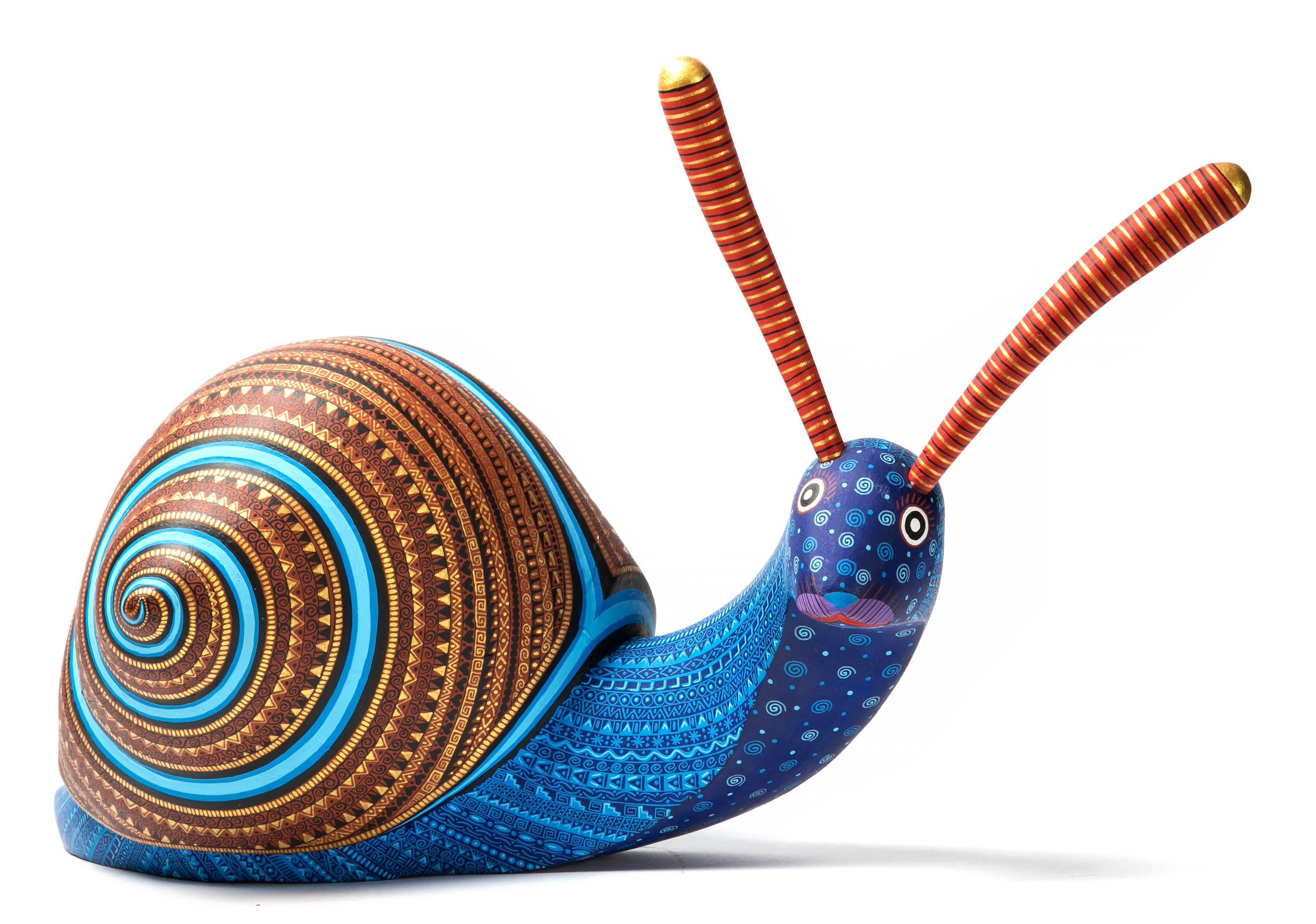Taller Manuel Jimenez Abstract Sculpture - 18" Caracol / Wood carving Alebrije Mexican Folk Art Sculpture