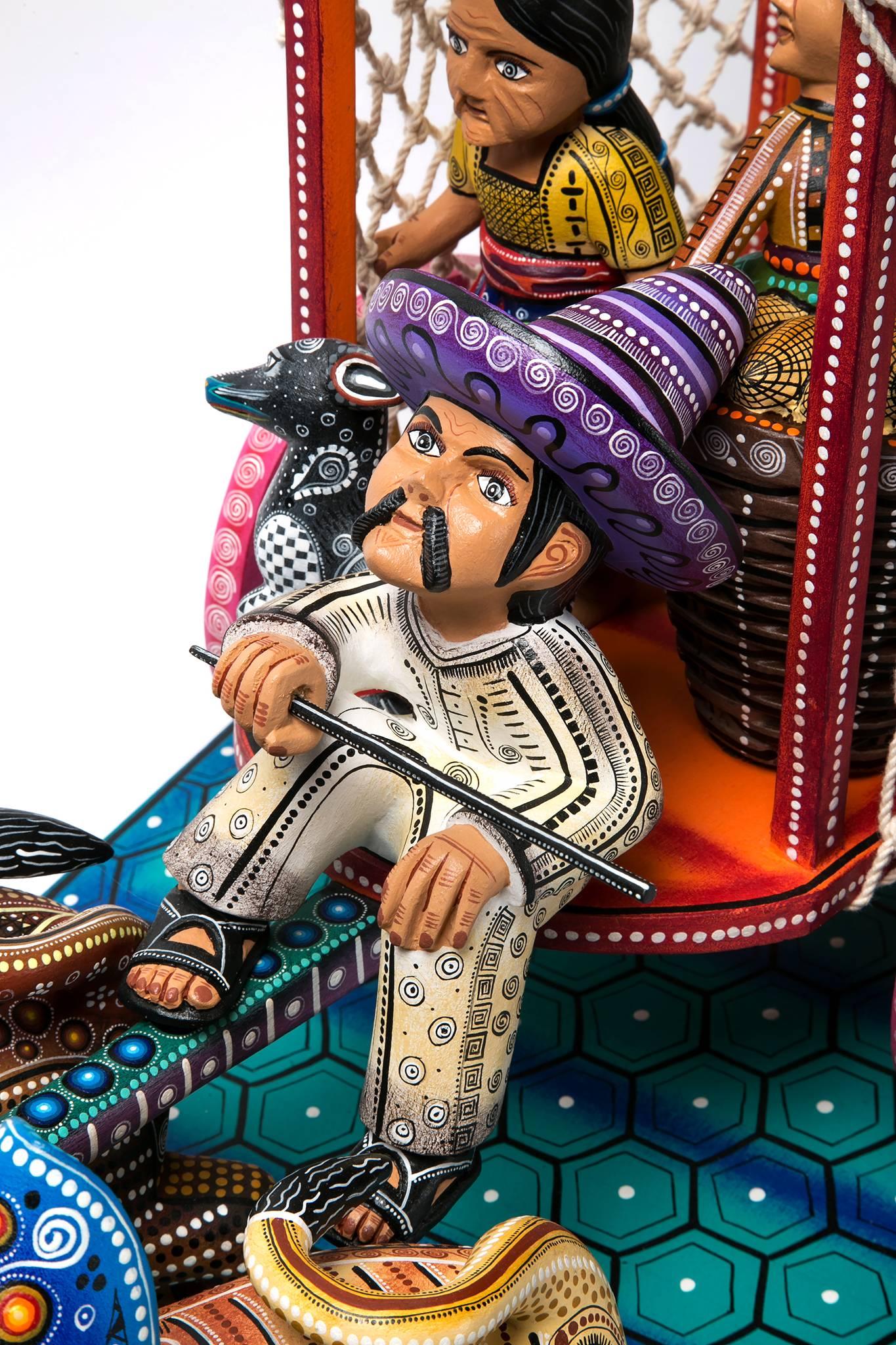 Carreta Herencia de mi Tierra / Scultura in legno Alebrije Arte popolare messicana Scultura - Figurative Sculpture Marrone di Manuel Cruz Prudencio 