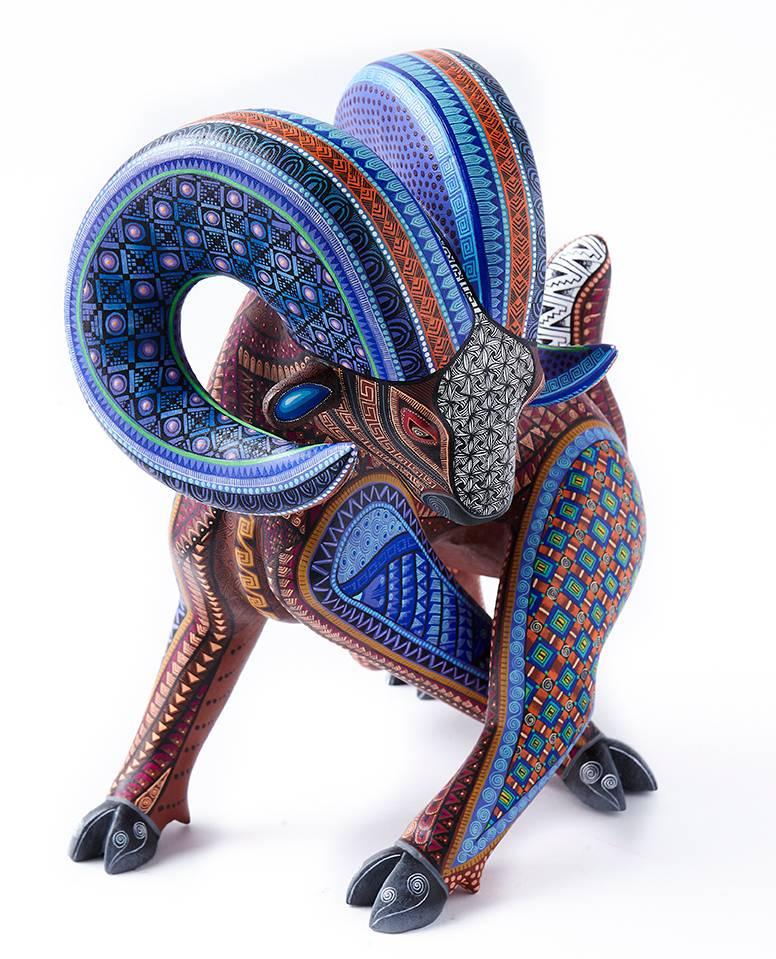 Manuel Cruz Prudencio  Abstract Sculpture - Carnero Azul / Woodcarving Alebrije Mexican Folk Art Sculpture