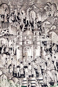 Vista de Xalitla / Amate Papier, mexikanische Volkskunst, Gemälderahmen