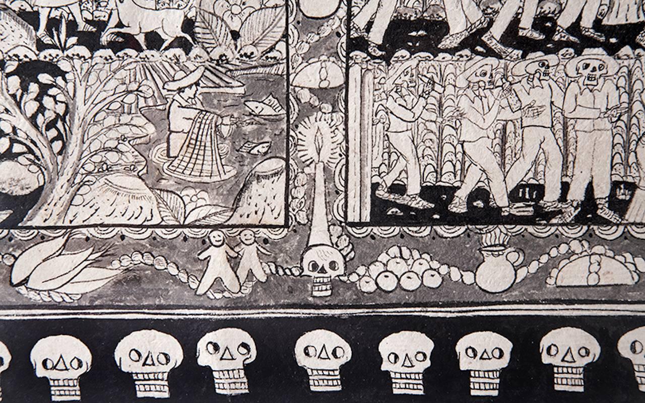 Ofrendas para mis muertos / Amate Paper Mexican Folk Art Painting Frame 2