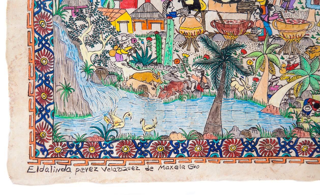 Mi Pueblo / Amate Paper Mexican Folk Art Painting Frame 2