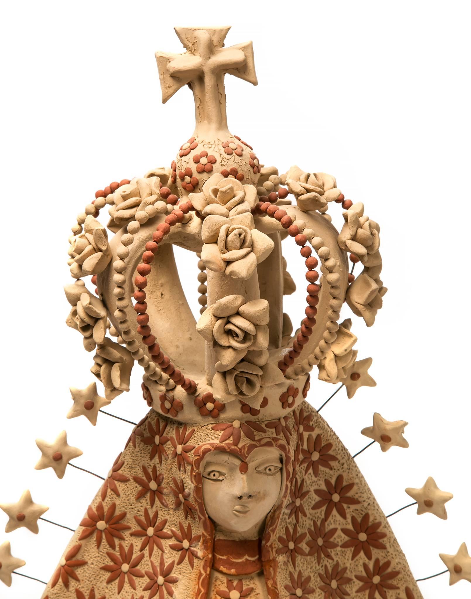 Virgen de la Soledad / Ceramics Mexican Folk Art Clay - Sculpture by Enedina Vasquez Cruz