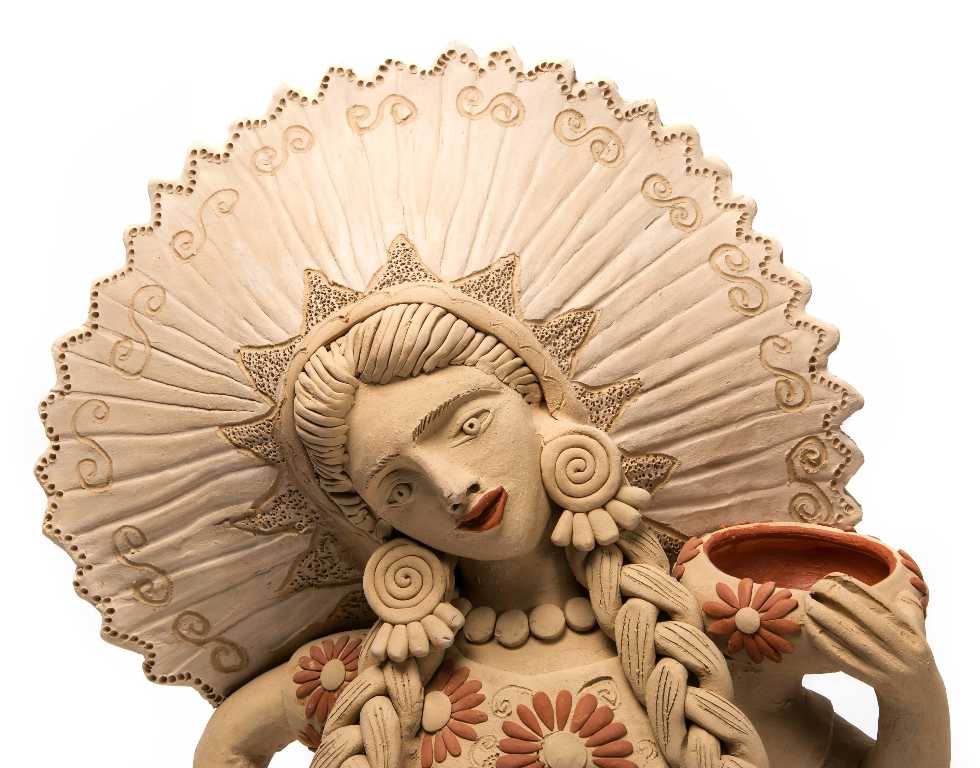 Muñeca Tehuana / Ceramics Mexican Folk Art Clay - Sculpture by Enedina Vasquez Cruz