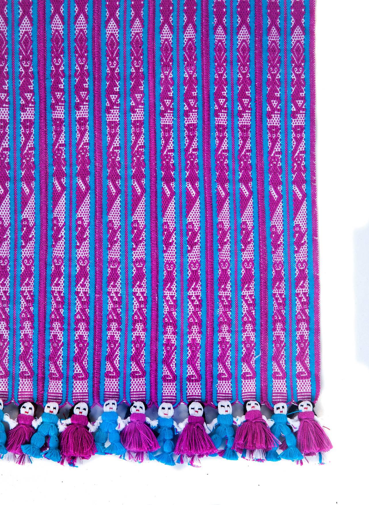 Tapete Miniatura Azul y Rosa / Textiles Mexican Folk Art Miniature Rug Frame 1