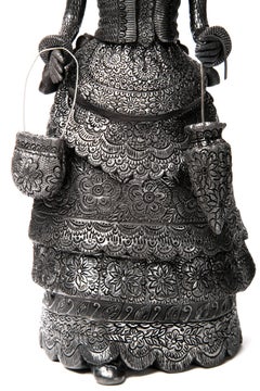5'' Mujer Catrina-Oaxaca / Ceramics Black Clay Mexican Folk Art