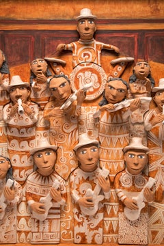 39'' La Banda de Yanhuitlan / Ceramics Mexican Folk Art Clay Frame
