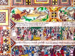 43'' La Historia de Mexico / Cornice con piume e intarsi in madreperla di arte popolare messicana