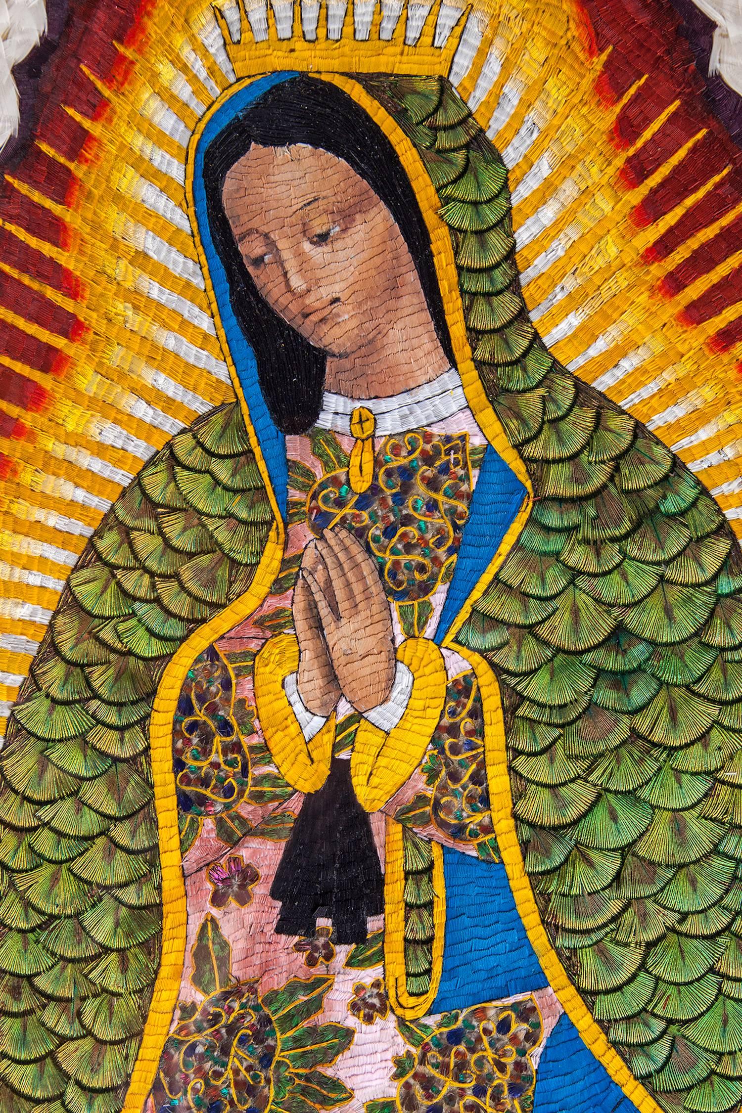29'' Virgen de Guadalupe Marco Taraceado / Mexican Folk Art Featherwork Frame 2