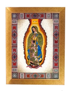 29'' Virgen de Guadalupe Marco Taraceado / Mexican Folk Art Featherwork Frame