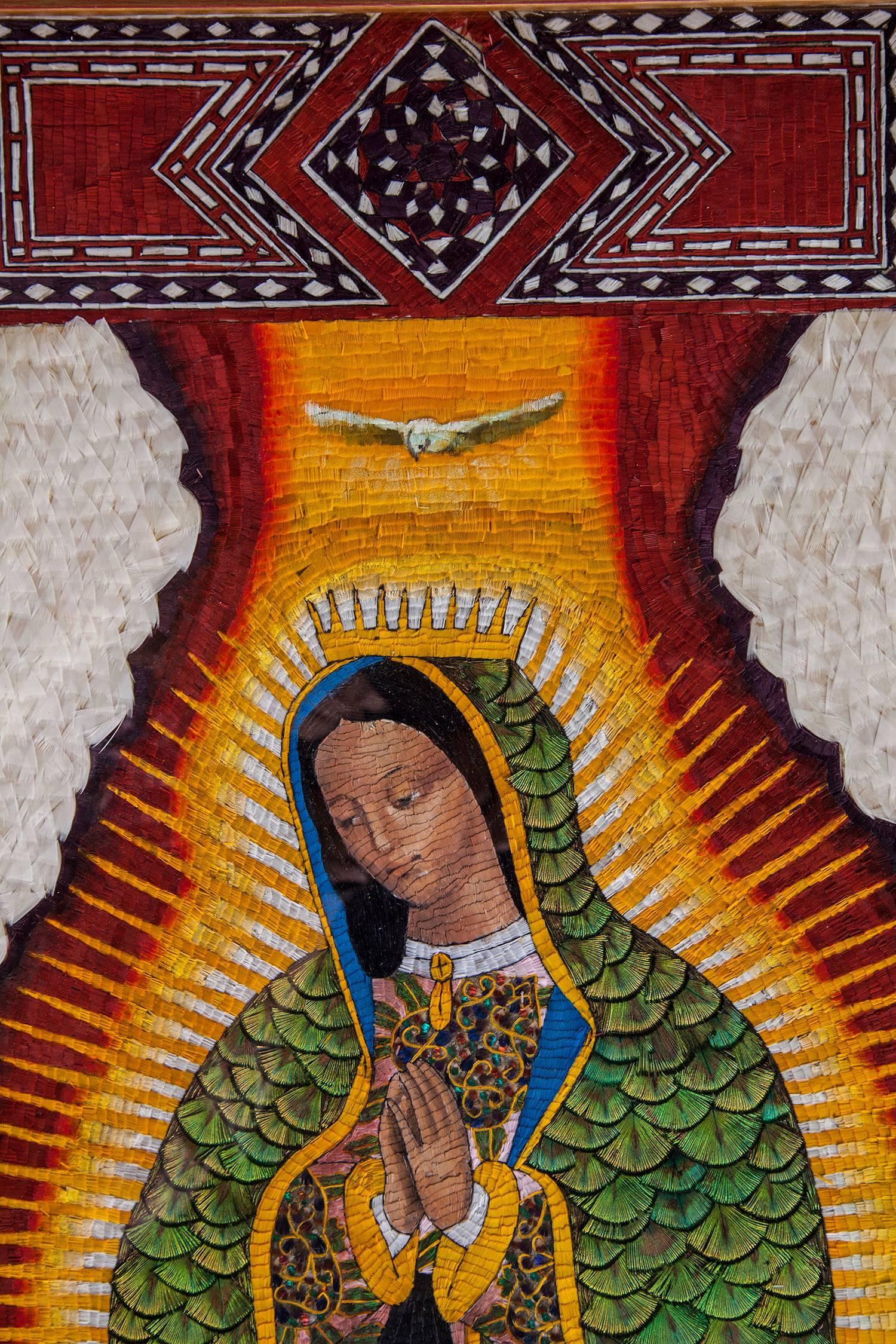 29'' Virgen de Guadalupe Marco Taraceado / Mexican Folk Art Featherwork Frame 3