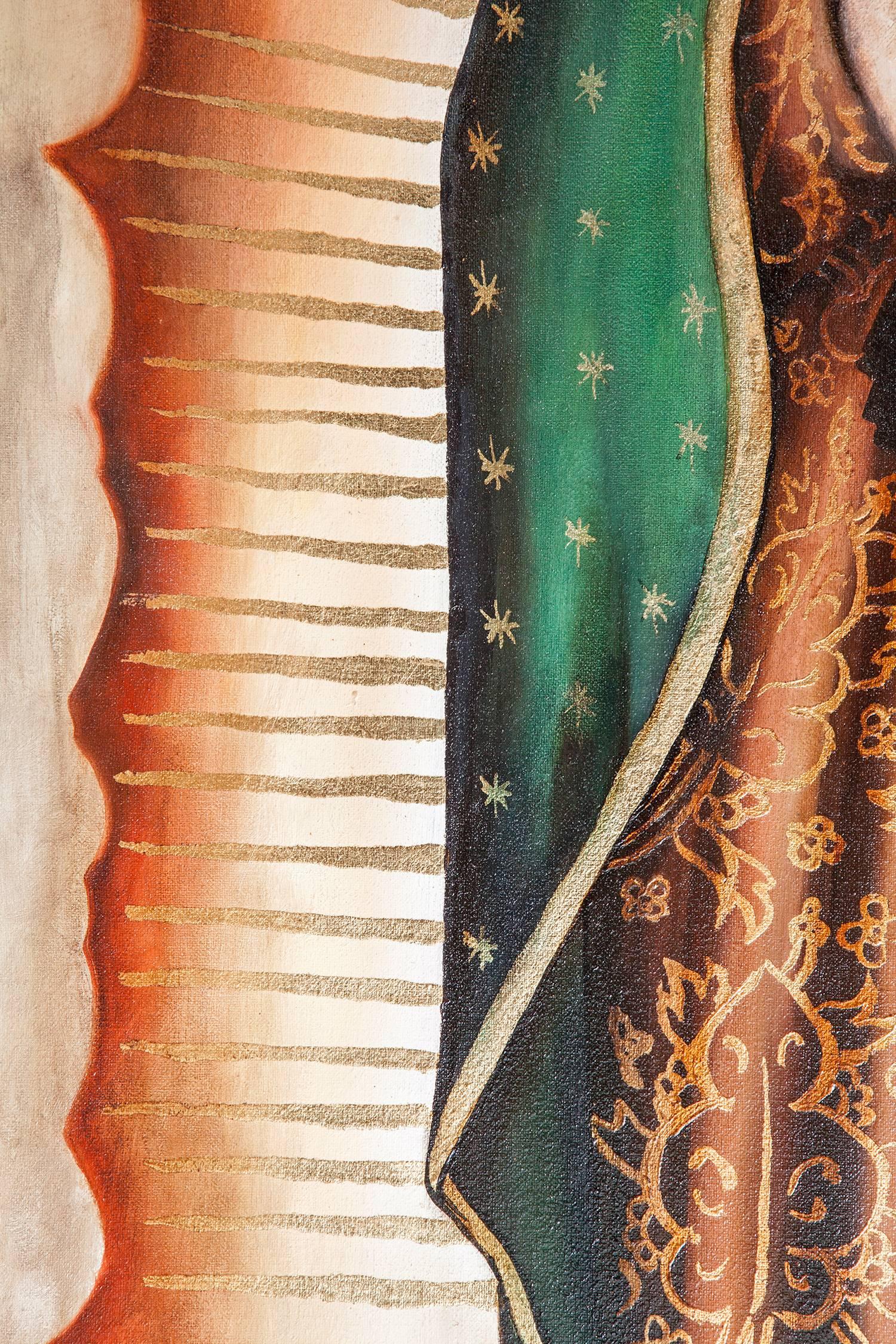 39'' Virgen de Guadalupe Tradicional / Mexican Folk Art Oil Painting Frame 1