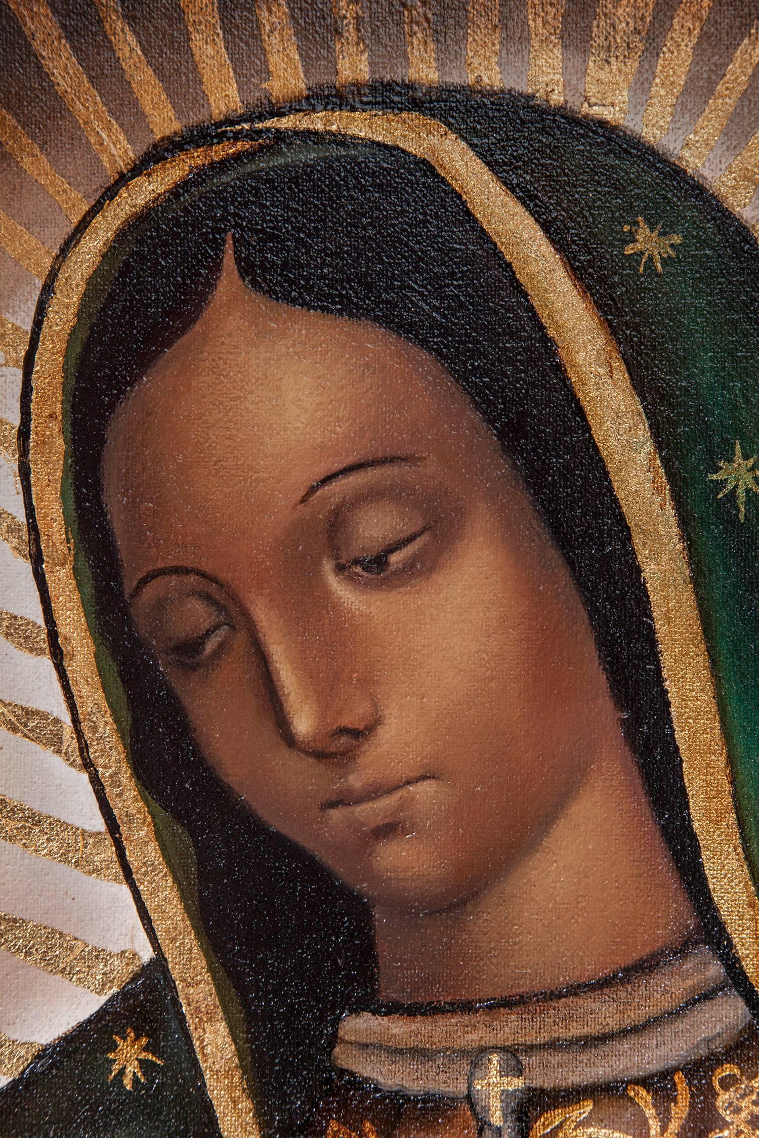 39'' Virgen de Guadalupe Tradicional / Mexican Folk Art Oil Painting Frame 3