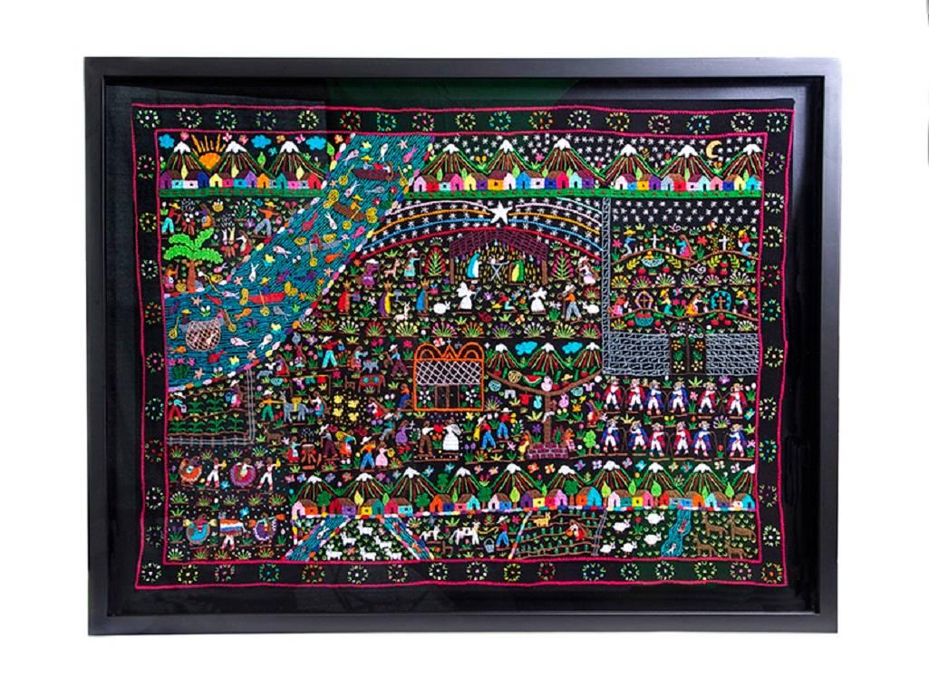 Tzintzuntzan / Textiles Mexican Folk Art Embroidery Frame - Mixed Media Art by Maria Esther Barriga Tinoco