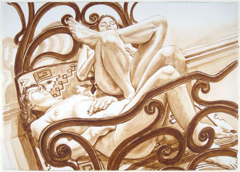 Philip Pearlstein Nude - Two Female Models on Cast Iron Bed