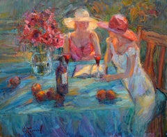 Roter Wein von Diane Leonard, Impressionismus, Ölgemälde, Gemälde auf Leinen