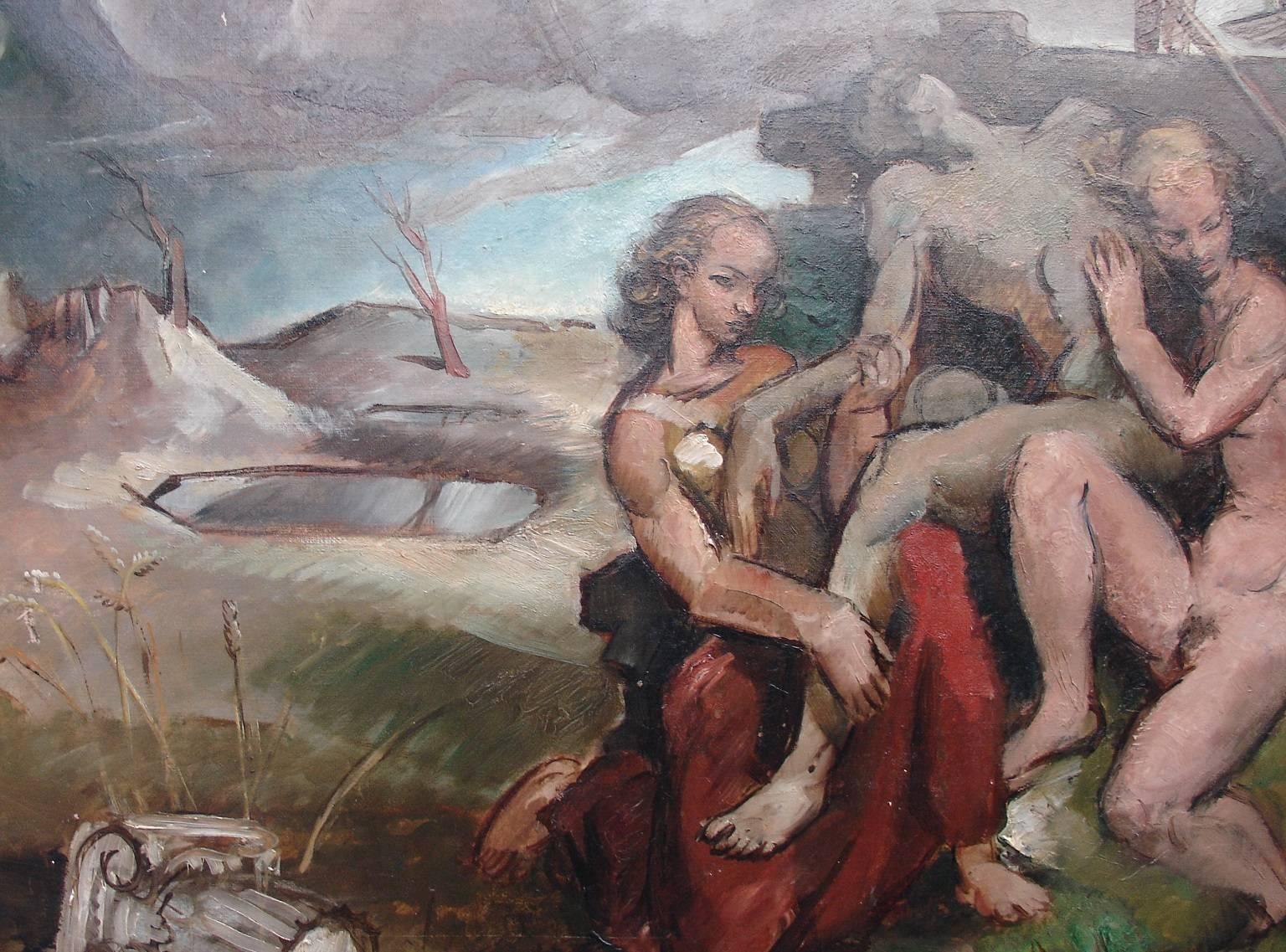 Scène allégorique - Modernisme américain Painting par John Rogers Cox