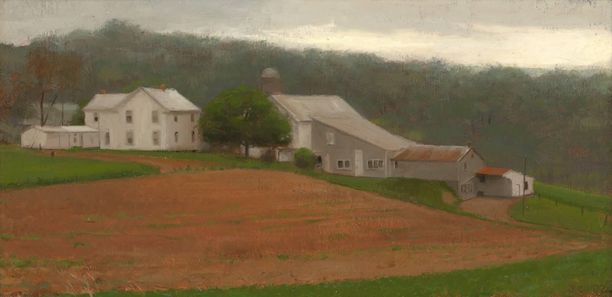 Jacob Collins Landscape Painting - Farmhouses, Lancaster County