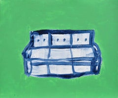 Used Blue Sofa in Green Room