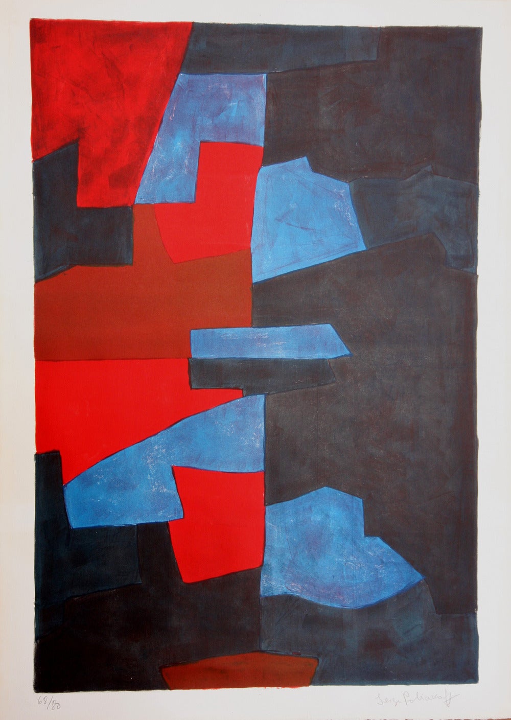 Serge Poliakoff Abstract Print - Composition in Red, Blue and Black