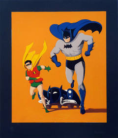 Vintage Batman, Robin and Batmobile