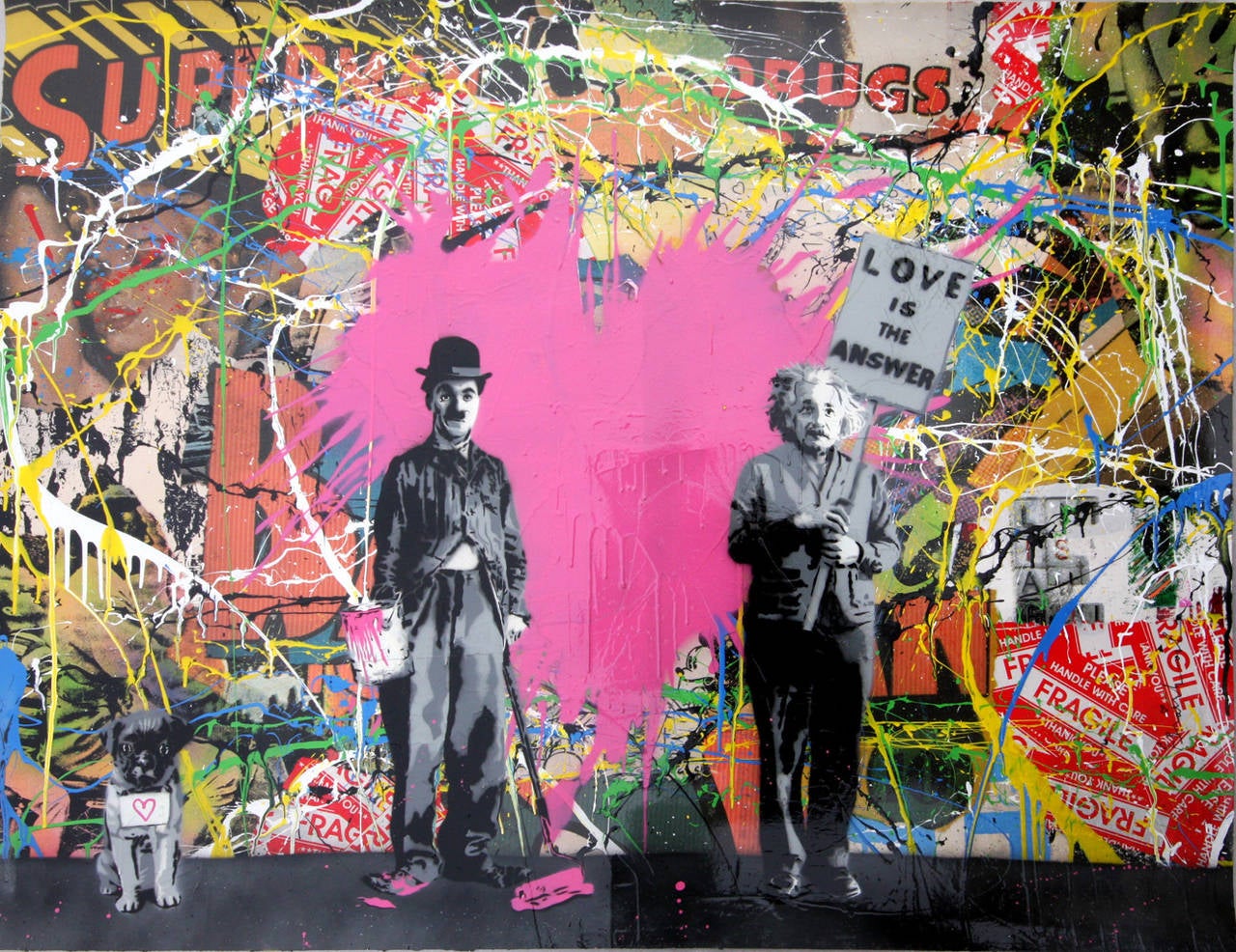 Juxtapose - Pink Heart (Mixed Media) - Mixed Media Art by Mr. Brainwash