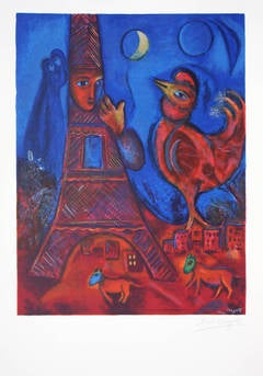 Vintage Chagall SIgned Lithograph "Bonjour Paris"