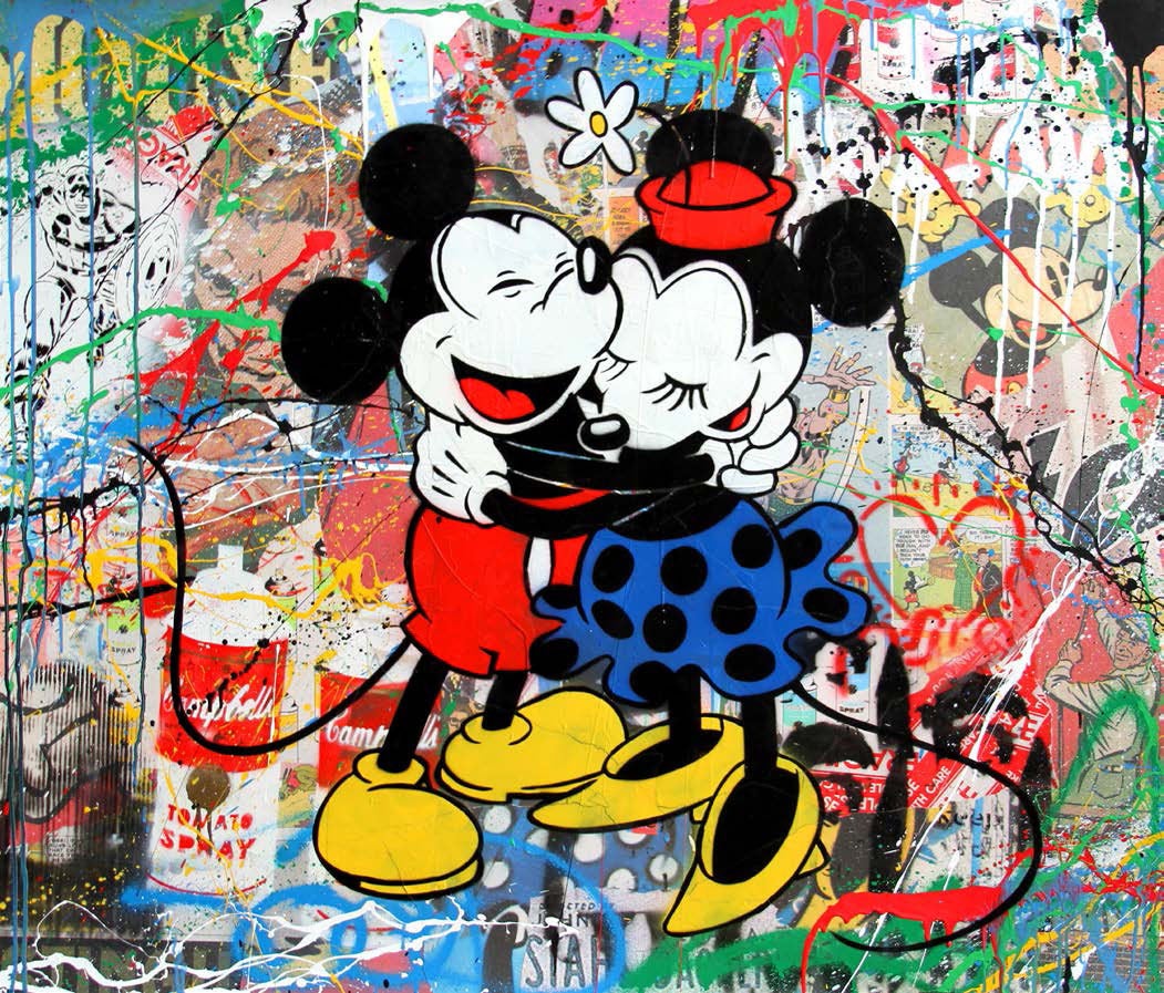 Mr. Brainwash Figurative Art - Mickey & Minnie Hug (Mixed Media)