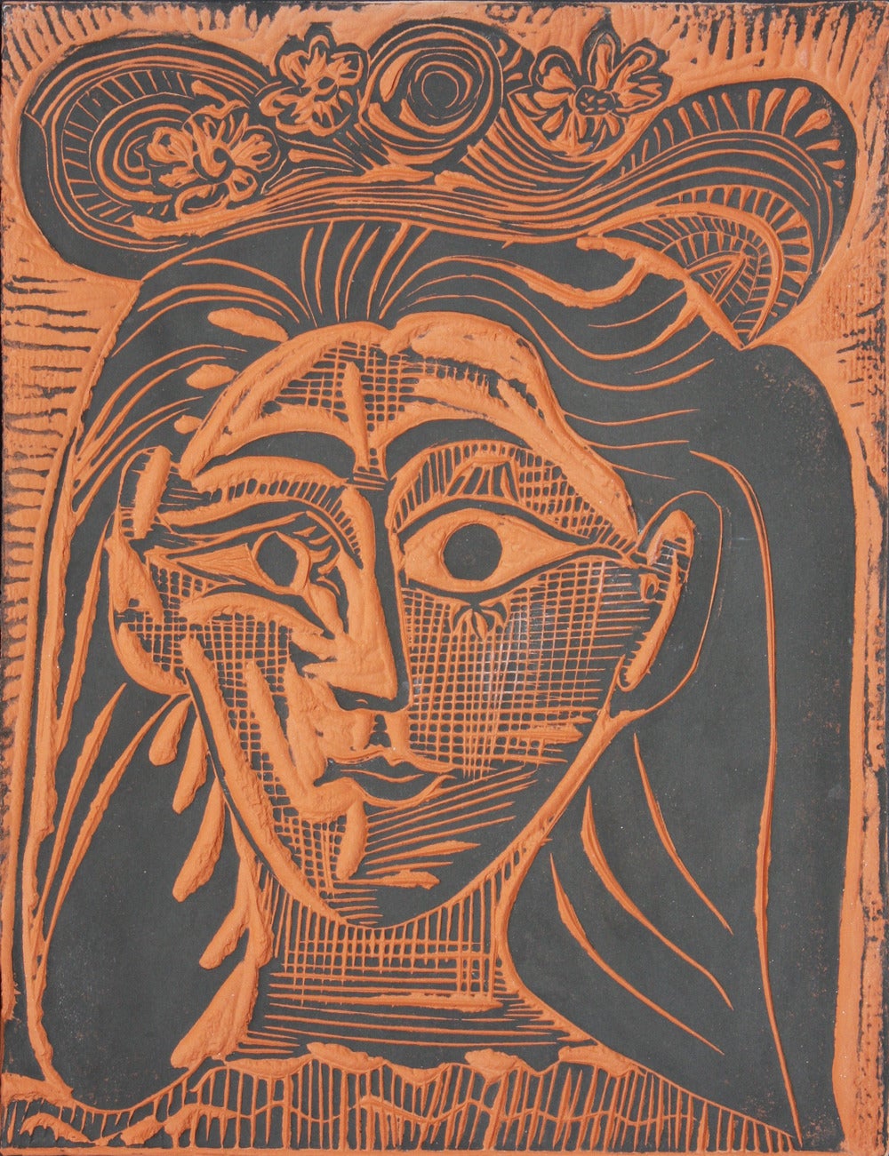 Picasso Ceramics: Femme au Chapeau Fleuri (AR 521) - Art by Pablo Picasso