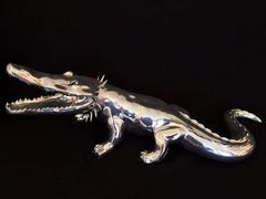 Contemporary Sculpture: Crocodile with Collar (Aluminum)