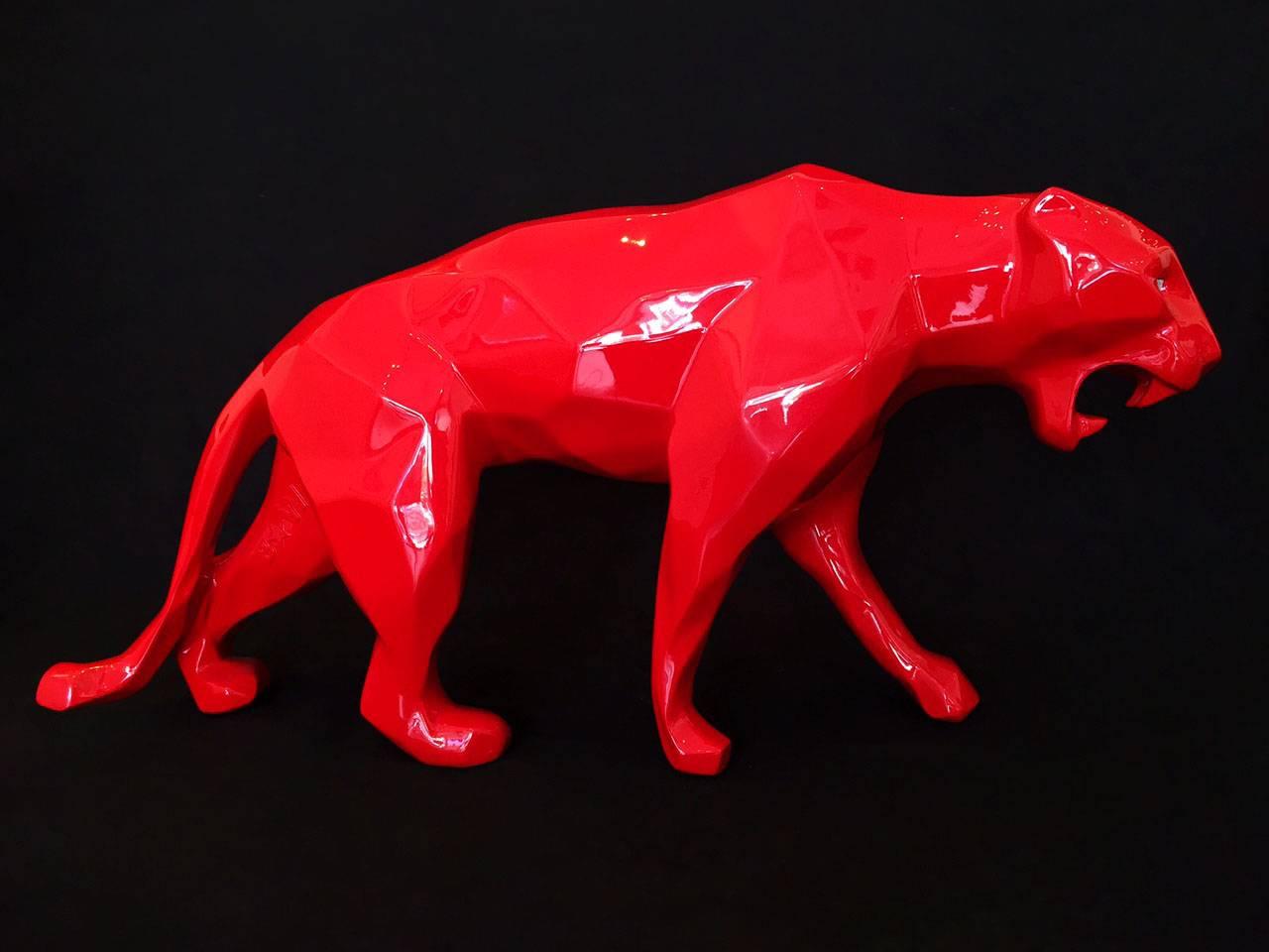 Richard Orlinski Figurative Sculpture - Panther in Red: Contemporary Sculptures