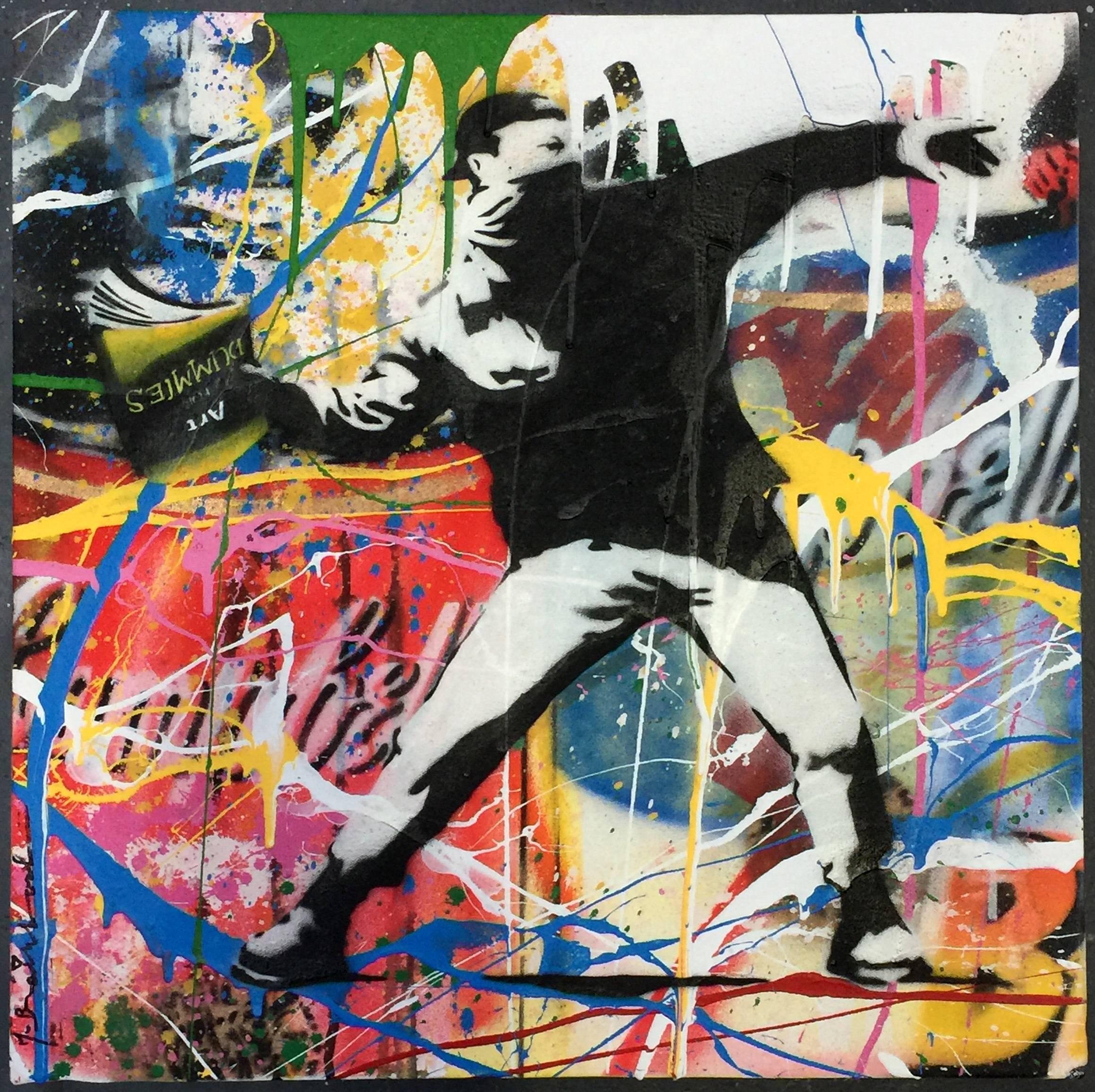 Mr. Brainwash Figurative Painting - Graffiti Art: Thrower (Canvas)