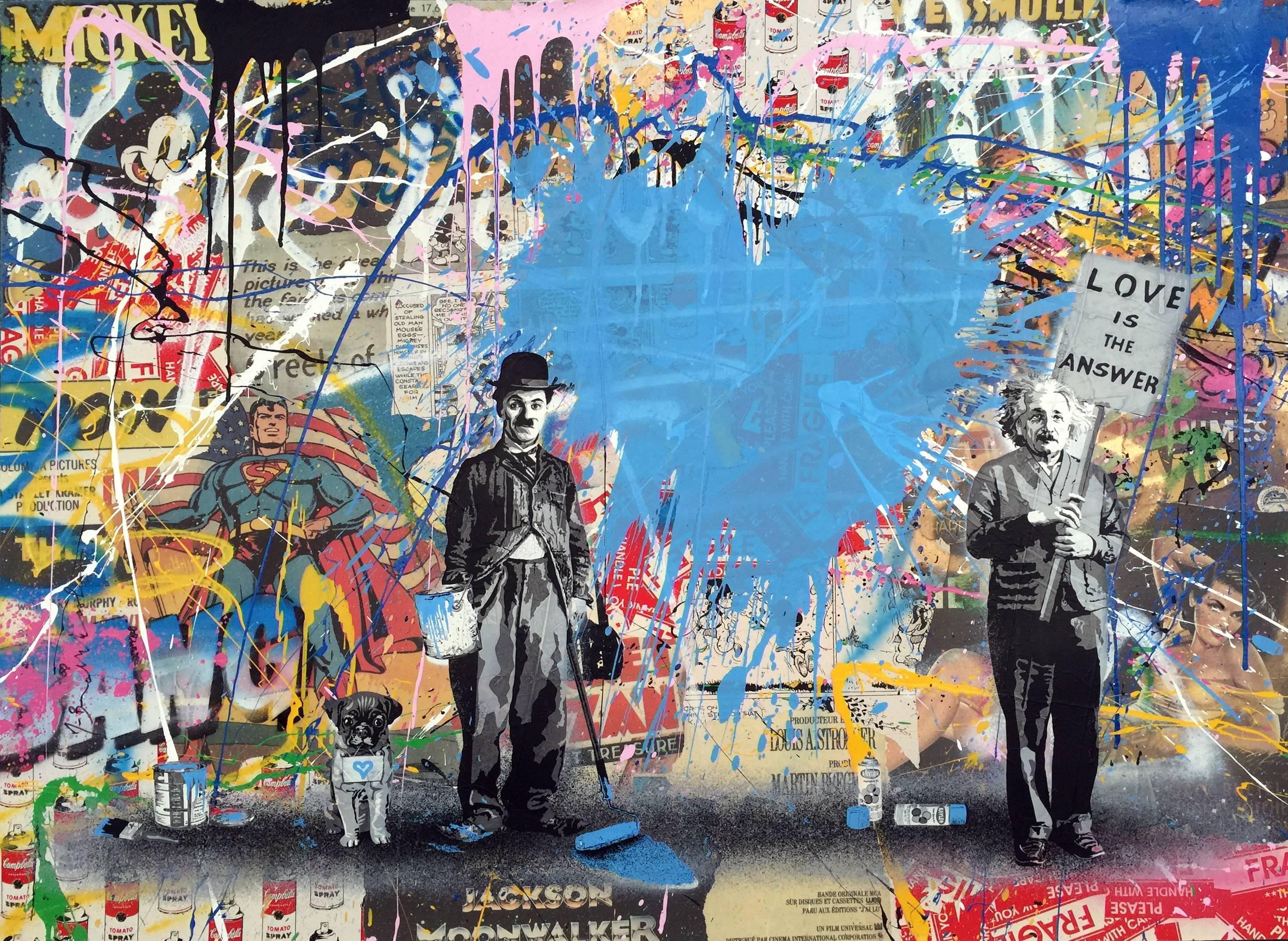 Graffiti Art: Juxtapose - Blue Heart (Mixed Media) - Mixed Media Art by Mr. Brainwash